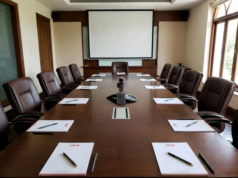 Conference room with boardroom setup and AV equipment