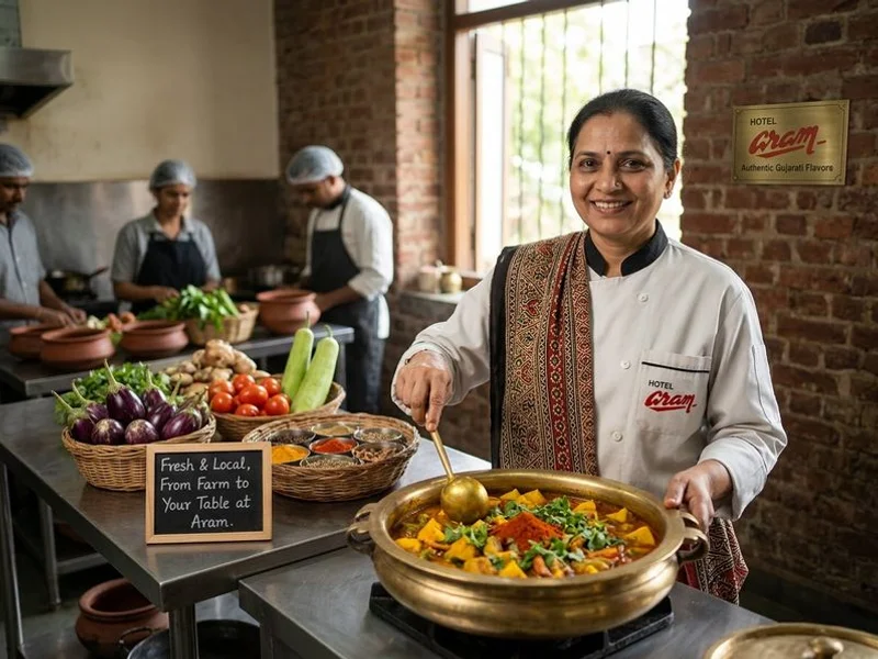 Fresh Gujarati cuisine prepared with locally sourced ingredients