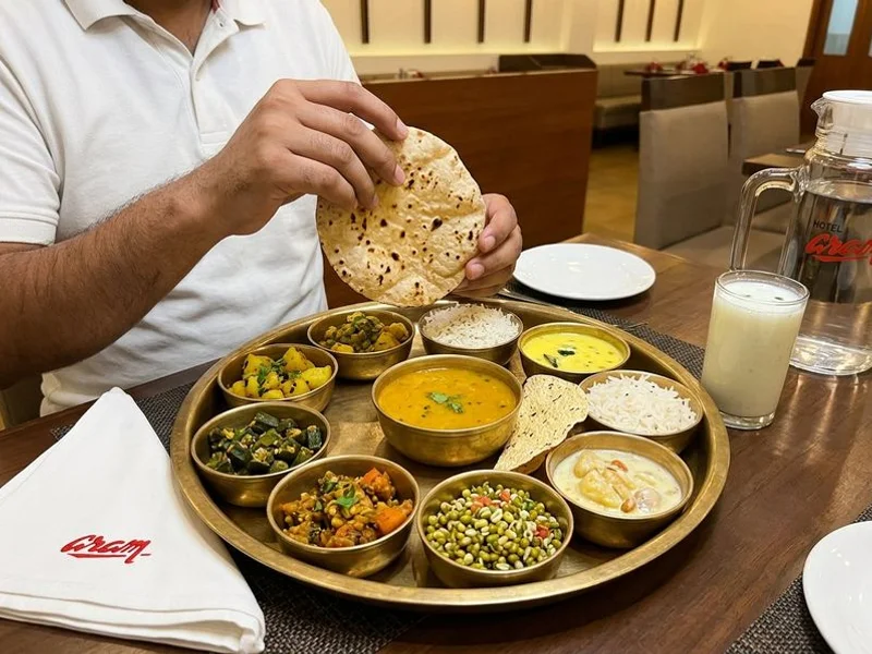 Authentic Gujarati thali with pure vegetarian multi-cuisine dishes
