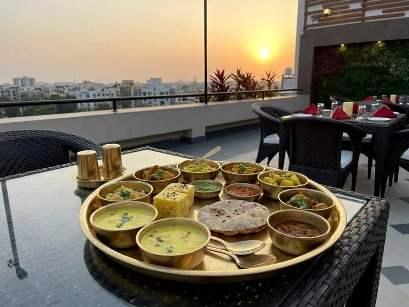 Authentic Gujarati thali served at 360 Rooftop Restaurant