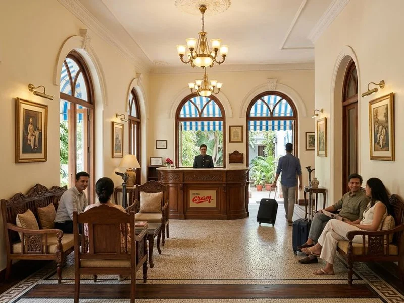 Hotel Aram lobby showcasing Victorian heritage interior design