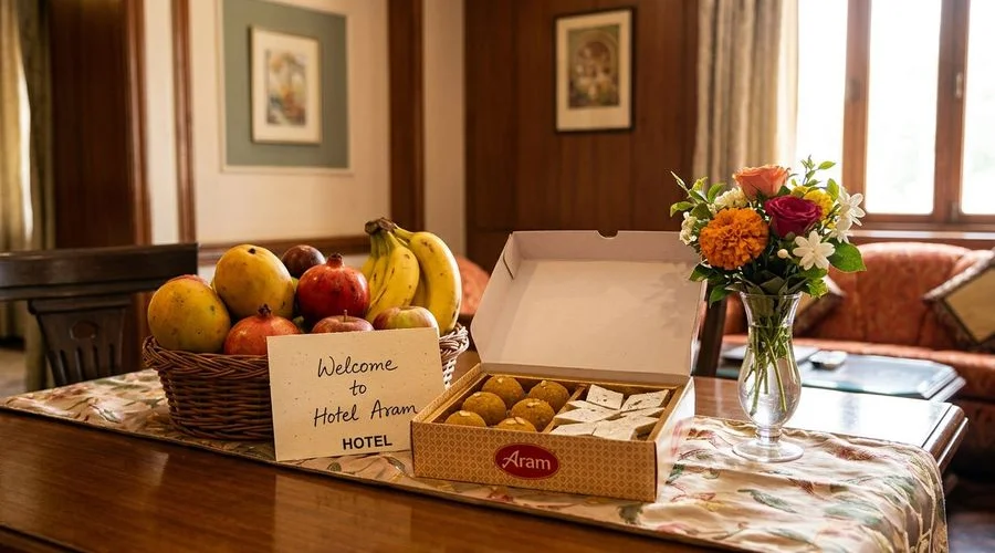 Executive suite prepared for an international delegate with welcome amenities