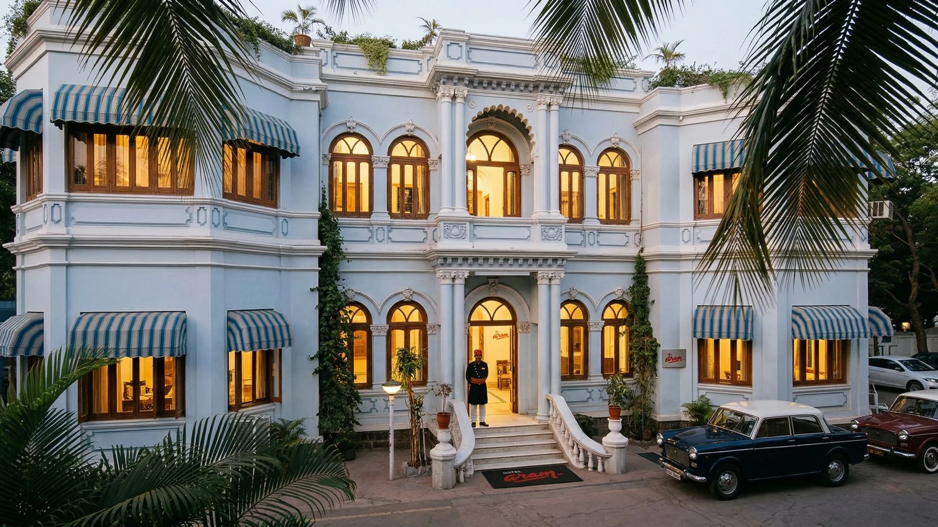 Hotel Aram heritage Victorian building exterior on Pandit Nehru Marg, Jamnagar