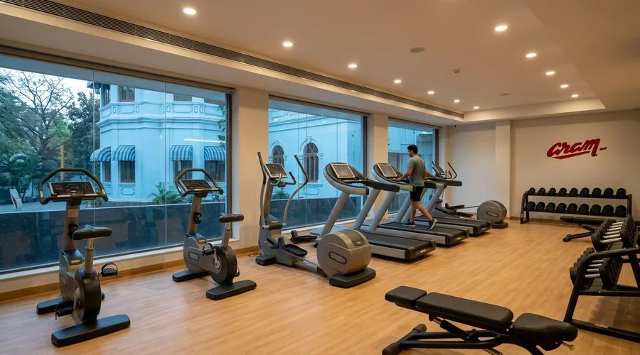 Well-equipped hotel fitness centre with modern cardio and strength training equipment