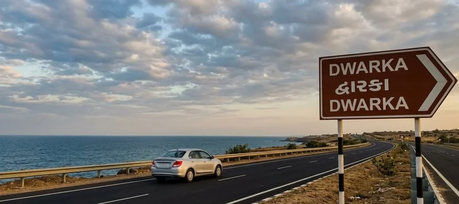 Saurashtra road trip route covering Jamnagar, Dwarka, Somnath, and Gir National Park