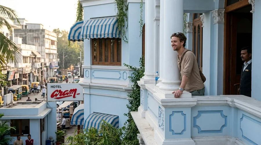 Traveller staying hydrated and healthy while exploring heritage sites in Gujarat India