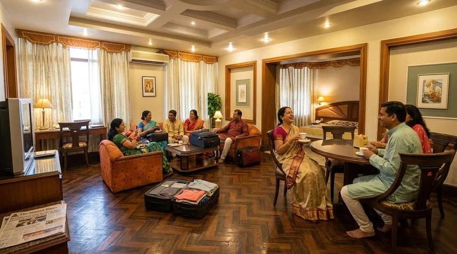 Wedding guests checking into heritage rooms at Hotel Aram for the celebration weekend