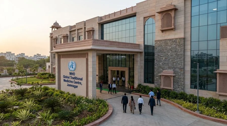 Exterior view of the WHO Global Traditional Medicine Centre building in Jamnagar Gujarat